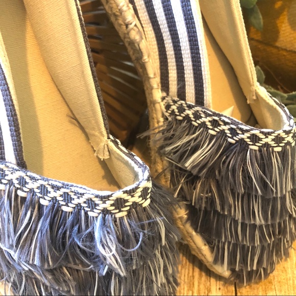 New! Boho Espadrille Slip On Blue & Ivory Stripes - Picture 4 of 8